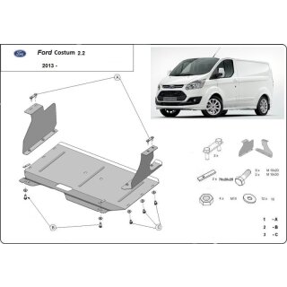 Motor Unterfahrschutz Ford Transit Custom Frontantrieb 2013 - 2020